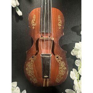 Miniature Wooden Decorative Violin With Gold Accents & Musical Mechanism Mini